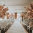 Sakura blossom tree on low base